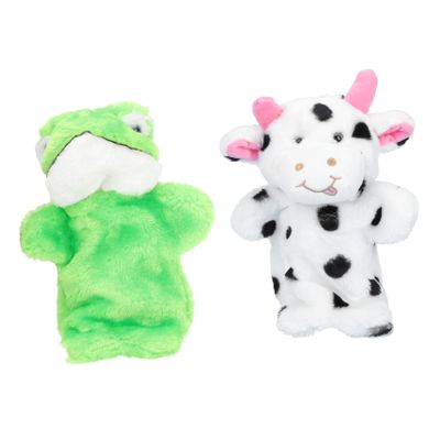 FELTECHELECTR 2Pcs Soft Plush Hand Puppet for Cow Frog Animal Puppets for Storytelling Interactive Play Lightweight and Comfortable for Preschool