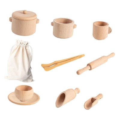 COOLHIYA Wooden Tea Party Set Pretend Play Afternoon Tea Safe Non-Toxic Material Educational Role Play for Boys and Interactive Fun