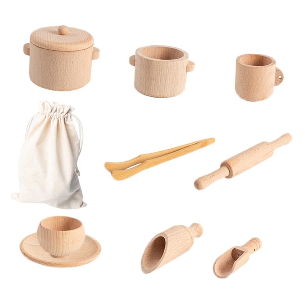 COOLHIYA Wooden Tea Party Set Pretend Play Afternoon Tea Safe Non-Toxic Material Educational Role Play for Boys and Interactive Fun