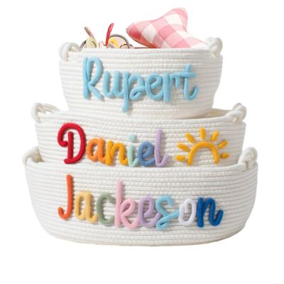 snuggle snout Personalized Pet Toy Basket Colorful Handwoven Cotton Rope Custom Name Storage Organizer Large Capacity Dog Toy Box Washable Collapsible Chewproof