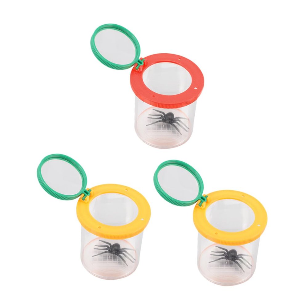 BCOATH 3pcs Bug Collecting Jars with Magnifier Lid Portable Plastic Observation Cylinders for Outdoor Exploration Educational Science for Boys and Wildlife Exploration