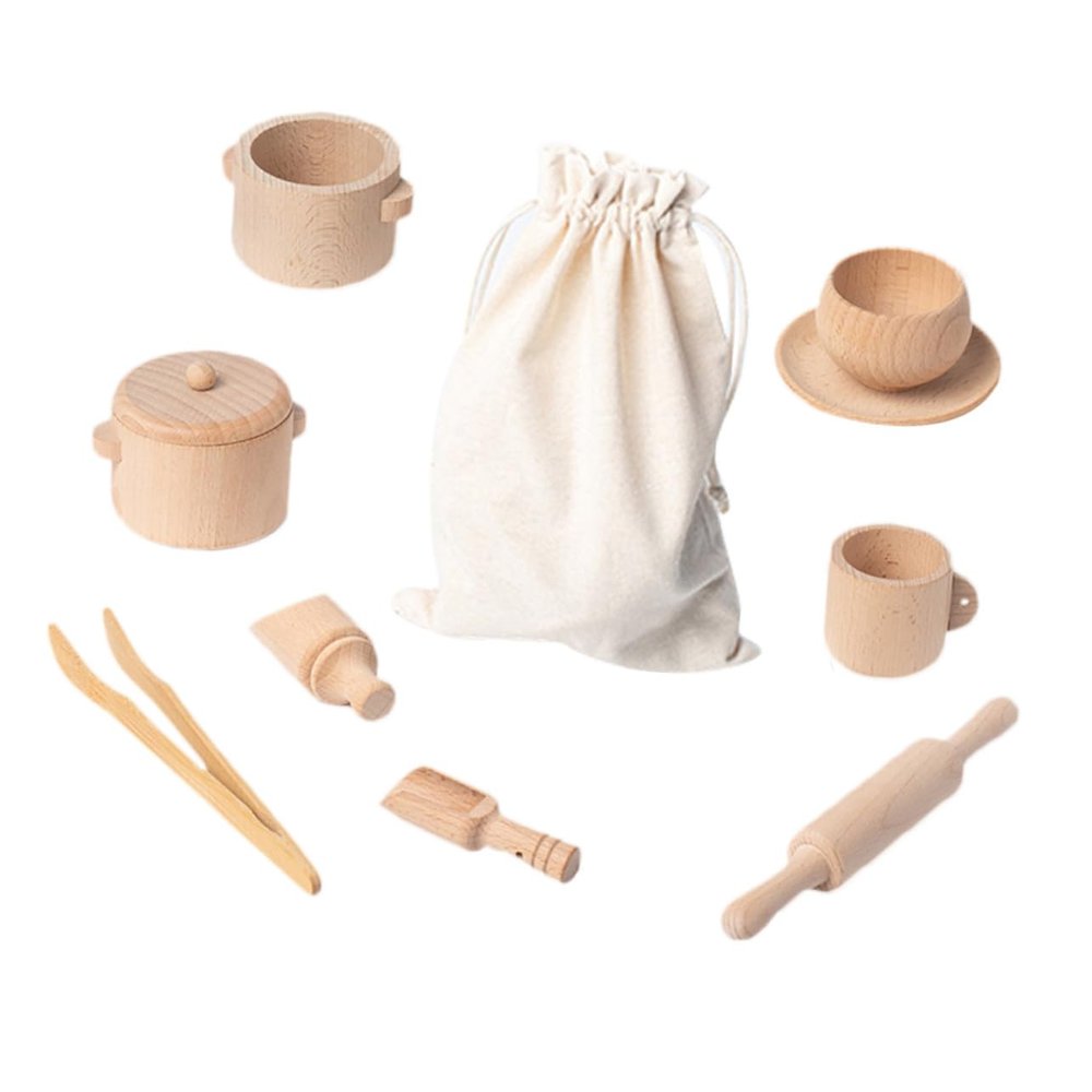 HAKIDZEL Wooden Afternoon Tea Play Set for Pretend Play House Safe Material Interactive Parent Boys Social Skills Development