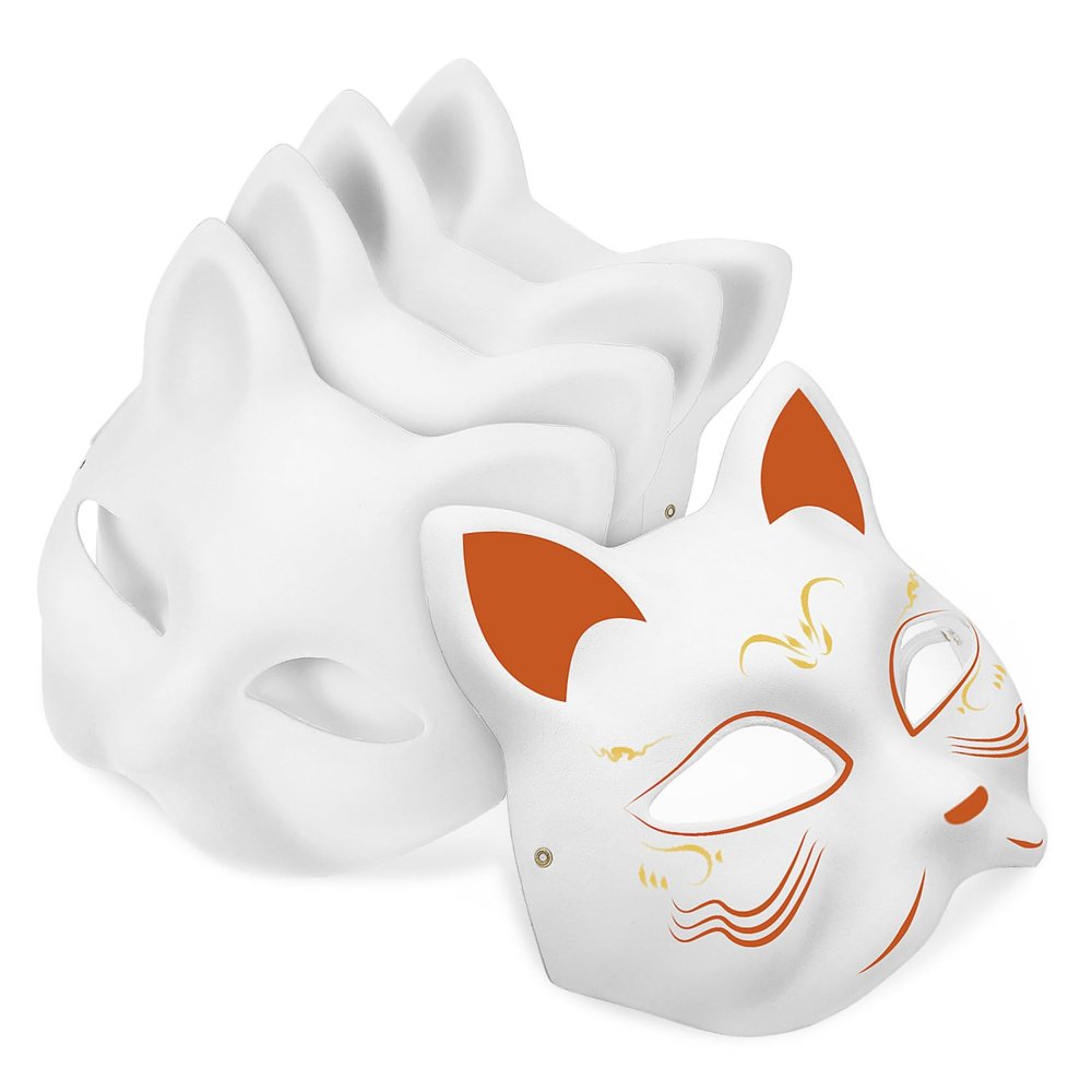 HAKIDZEL 5 Pcs DIY Cat Masks Blank Half Face Craft Blanks for Painting Masquerade Cosplay Costume Party Decor with Elastic Bands Paper Pulp