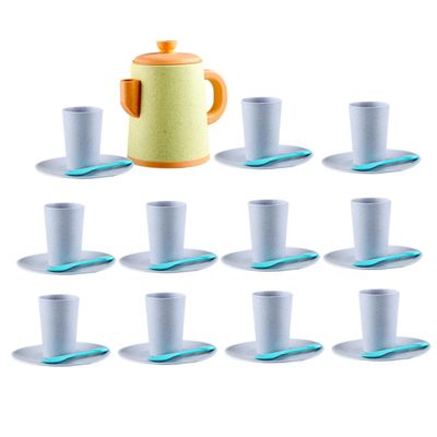 COOLHIYA Realistic Miniature Tea Set for Pretend Play Teaware Prop Plastic Vintage Style Afternoon Party for Boys and Mini House Decoration