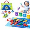 Goldge 2-in-1 Montessori Toys for 1 Year Old  Toddler Fishing Game with Stacking Cups & Pull-Back Cars, Soft Sensory Learning Toy for 12-18 Months, Easter Basket Stuffers for Toddler Boys Girls view 1