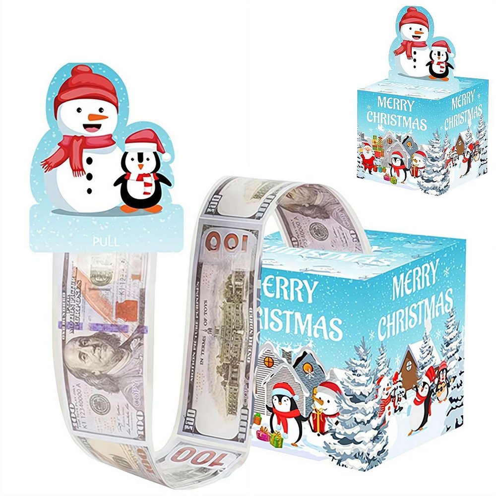 Christmas Money Holders for Cash, Pull Out Snowman Money Box Holder with 50PCS Bags for Kids Adults Merry Christmas Party Decor (Blue 1pcs)