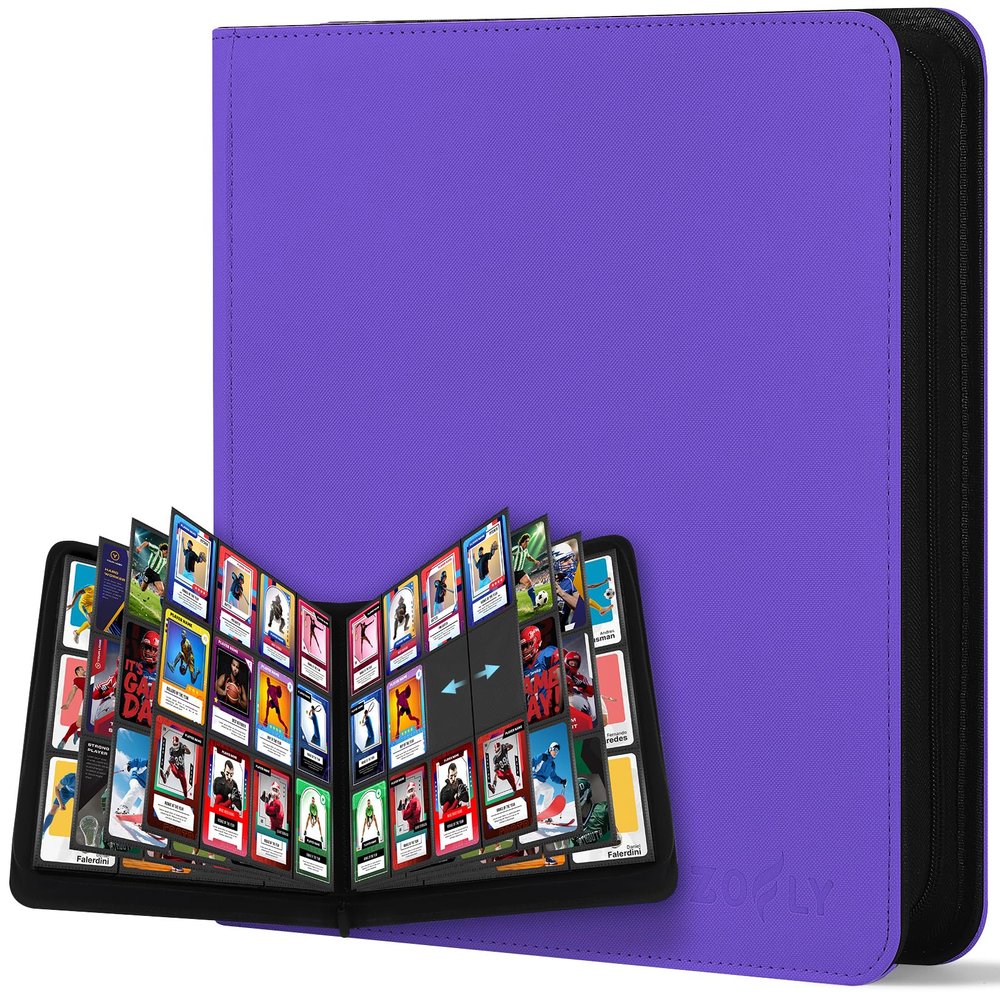 12 Pocket Card Binder, Zipper Trading Card Binder, 720 Large Capacity Side Loading Non-Ring Card Album, Double Sided Acid-Free Card Protector Binder, Card Collection for TCG, MTG, Sport Card, Purple