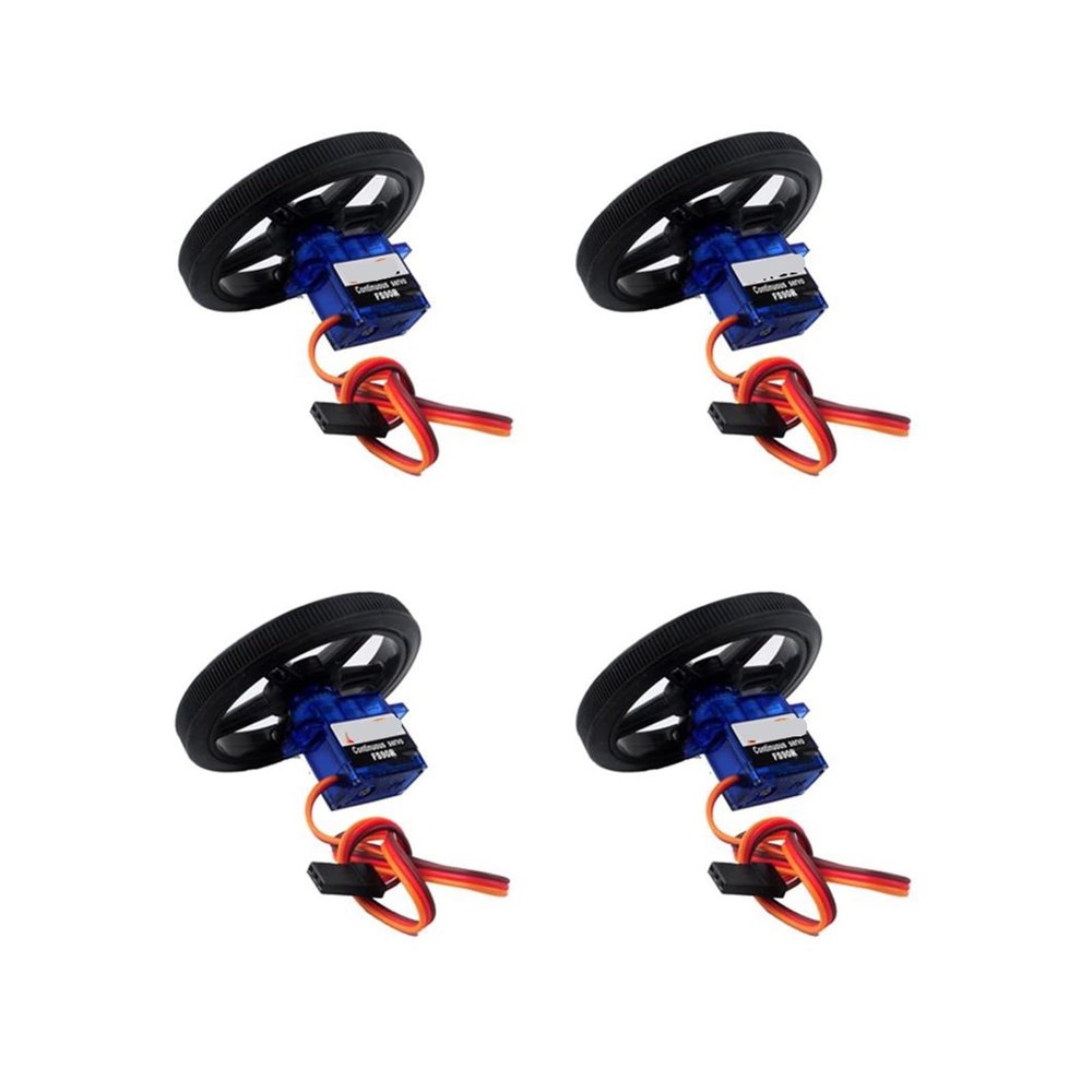 4 Sets FS90R 360 Degree Continuous Rotation RC Servo 6V 1.5KG with Tires