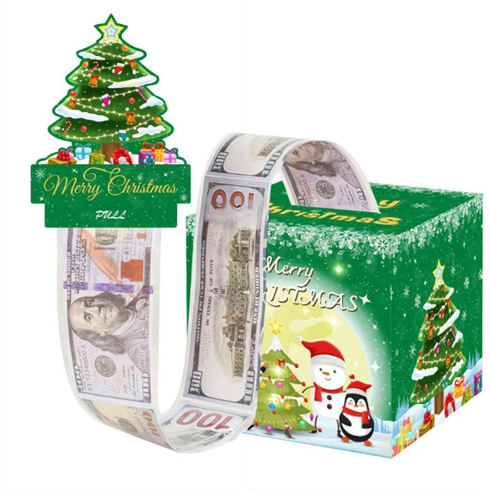 Christmas Money Holders for Cash, Pull Out Snowman Money Box Holder with 50PCS Bags for Kids Adults Merry Christmas Party Decor (Green 1pcs)