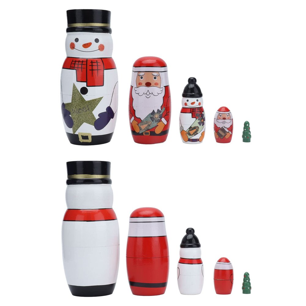 flexman Nesting Dolls, 5Pcs Christmas Decoration Stacking Wooden Handmade Matryoshka Dolls for Christmas Halloween Home Room Decoration