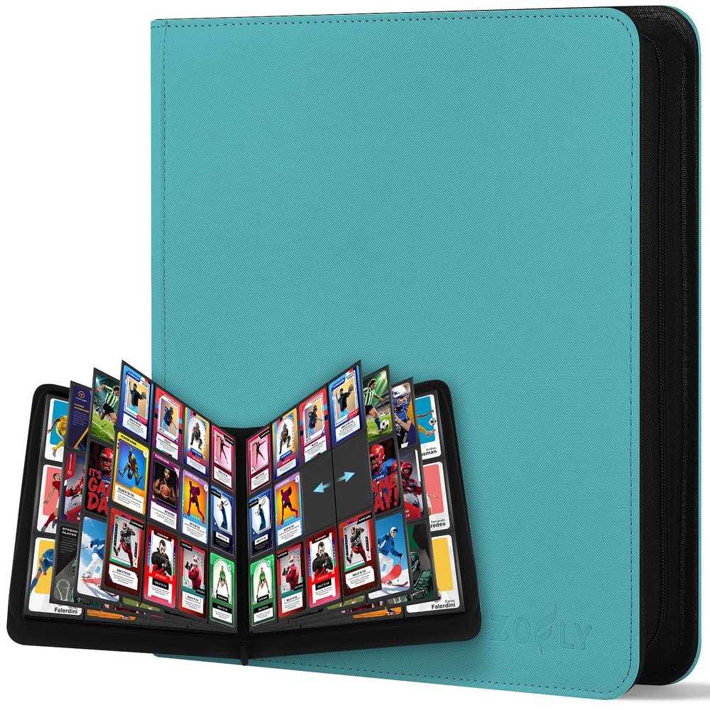 12 Pocket Card Binder, Zipper Trading Card Binder, 720 Large Capacity Side Loading Non-Ring Card Album, Double Sided Acid-Free Card Protector Binder, Card Collection for TCG, MTG, Sport Card, Teal