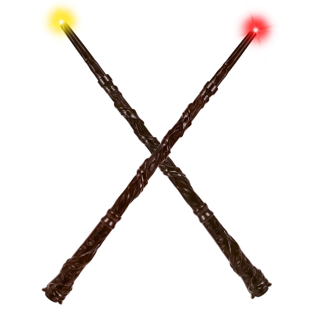 KingVows Light Up Magic Wizard Wand with 4 Color Lights & Sound Illuminating Witch Sorcerer Toys for Kids Roleplay and Party Fun, Brown, 2 Pack