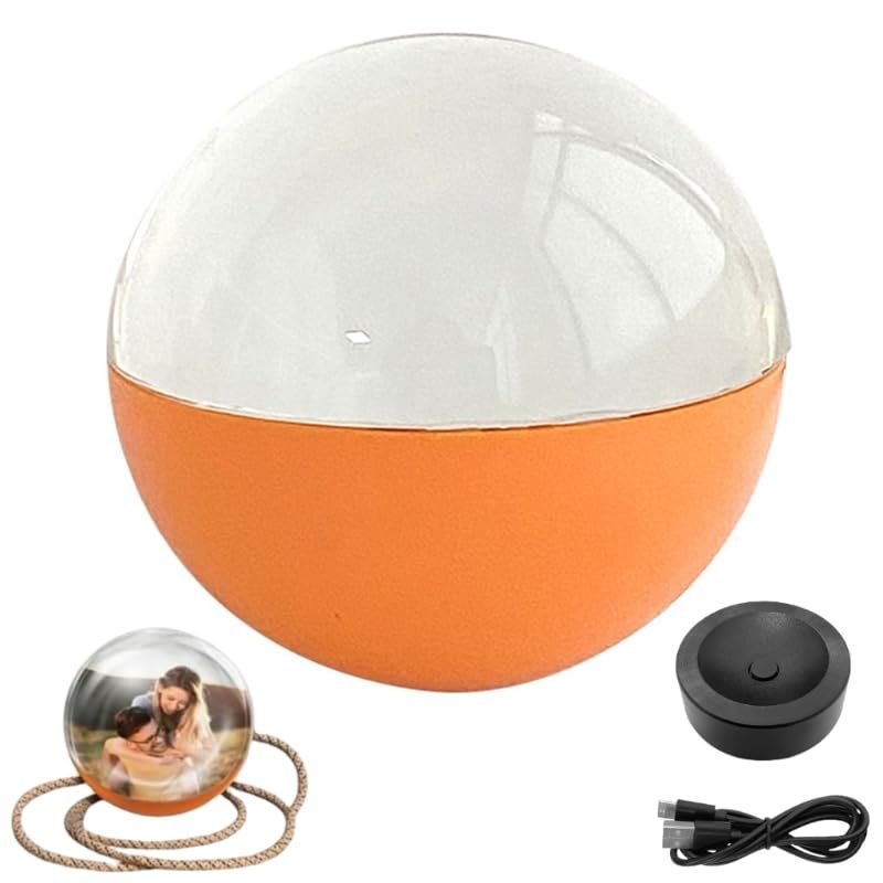 2.7" 3D Crystal Ball Video Player, Memory Orb, Personalized Digital Memory Display, Uploadable Videos & Photos, DIY Gift for Anniversary, Birthday,Couples,Pets, Memories (Orange)