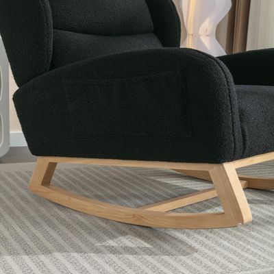 049-Teddy Fabric Rocking Chair with Packet Wood Legs,Black