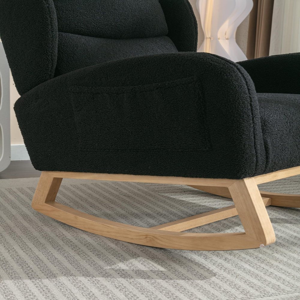 049-Teddy Fabric Rocking Chair with Packet Wood Legs,Black