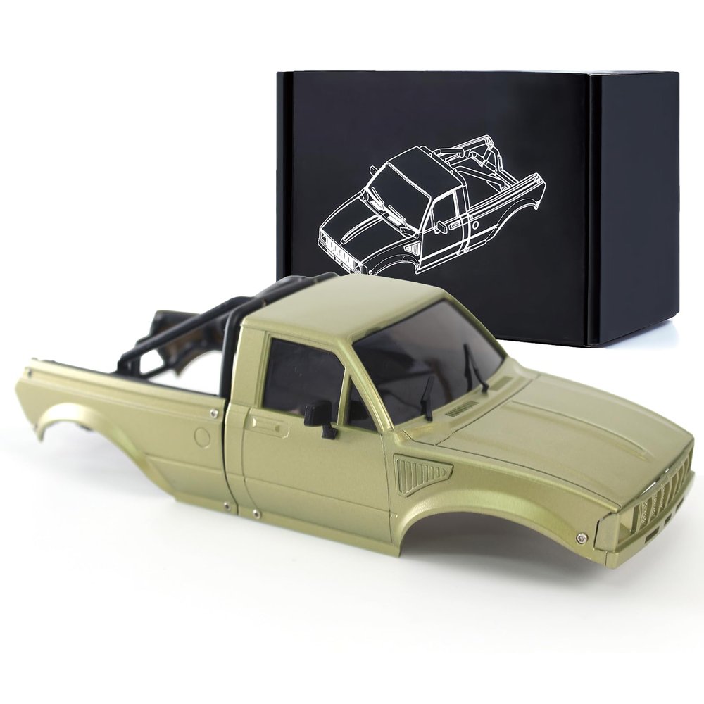 1/24 Pickup Truck Hard Body with Rear Cage Frame Wheelbase 133mm for 1/24 RC Crawler Axial SCX24 Bronco/Wrangler/C10/Base Camp Shell Upgrade (Cyan-Gold)