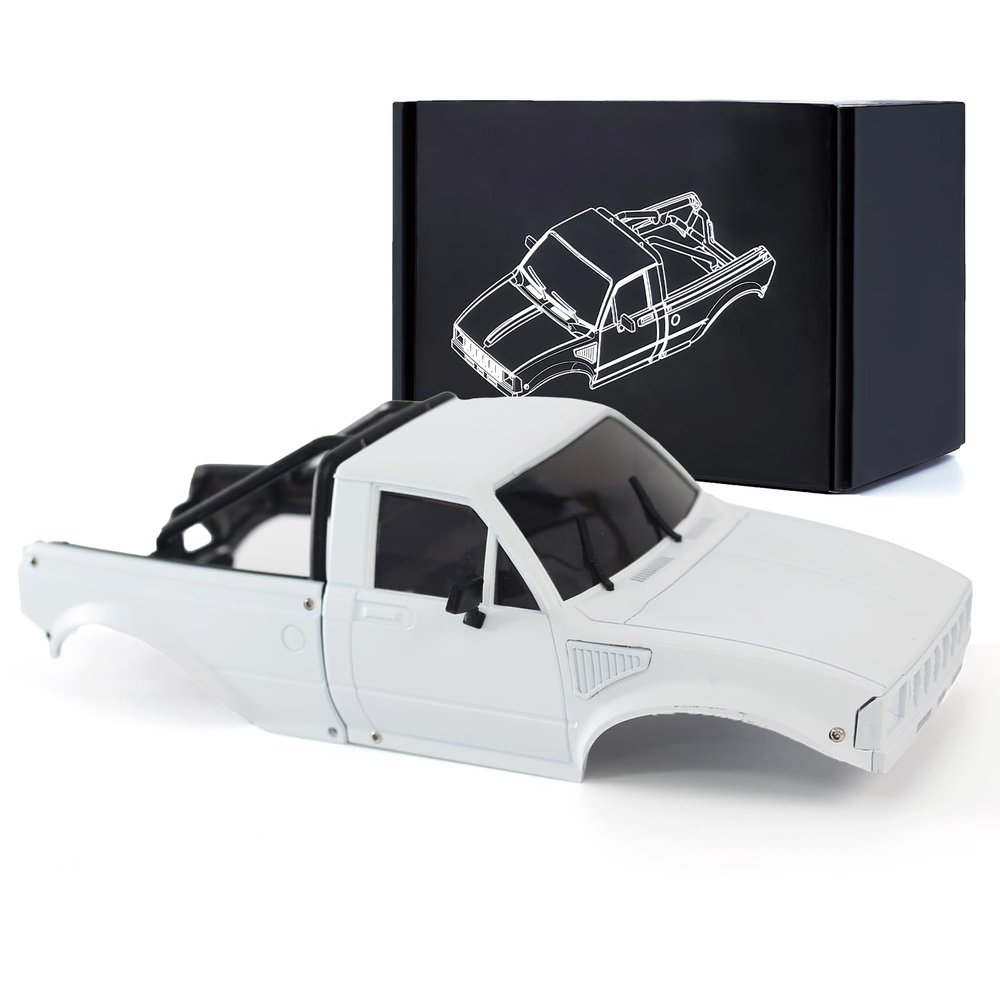 1/24 Pickup Truck Hard Body with Rear Cage Frame Wheelbase 133mm for 1/24 RC Crawler Axial SCX24 Bronco/Wrangler/C10/Base Camp Shell Upgrade (White)