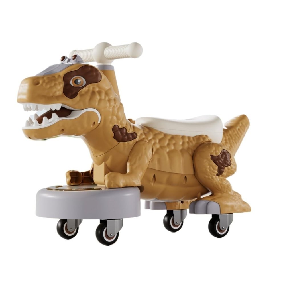 Dinosaur Balance Bike Toddler 4-Wheel Twice Car with Music and Light Effects First Birthday Gifts(Yellow)