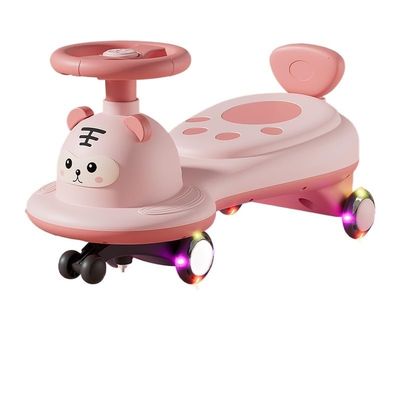 Push Car Ride On Toy with Flash Wheel Traction Rope Anti-Rollover Foot-to-Floor Walker Wiggle Car(Pink)