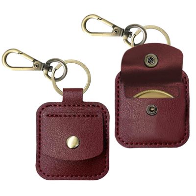 2 PCS Elegant Leather Coin Rings Holder Keychain Double-Sided Transparent Coin Display Case Cute Coin Pouch Keychain for Ssobriety Chips Token Medallion Challenge Coin (Red)