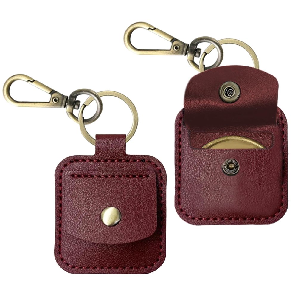 2 PCS Elegant Leather Coin Rings Holder Keychain Double-Sided Transparent Coin Display Case Cute Coin Pouch Keychain for Ssobriety Chips Token Medallion Challenge Coin (Red)