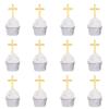 12Pcs Cross Cupcake Toppers - Religious Baptism Party Decorations,Acrylic Gold Cross Cupcake Toppers,First Communion Party Cake Topper,God Bless Birthday Wedding Party Photo Props view 1