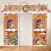3 Pcs Christmas Gingerbread House Decorations,Gingerbread House Door Covers Lighted Backdrop for Xmas Holiday Indoor Outdoor Winter Party Decor view 1