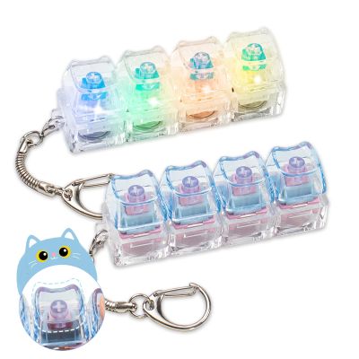 2 Pcs Keyboard Fidget Toy, Creamy & Clicky Fidget Clicker Keychain, Light Up and No Light Cute Cat Stress Relief Fidget Toys for Adults, Boost Focus & Calm Anxiety at Work, Study, Travel (White, Blue)