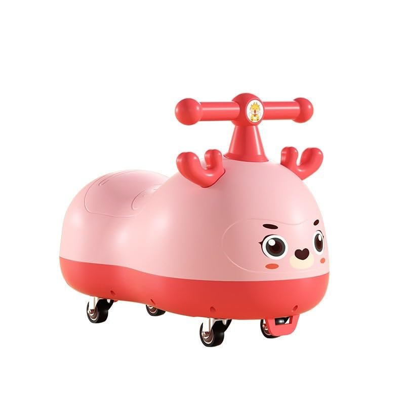 Peanut Shape Wiggle Car for Kids with Music Light Anti-Rollover Silent Flash Wheels Multifunctional(Pink,No Music)