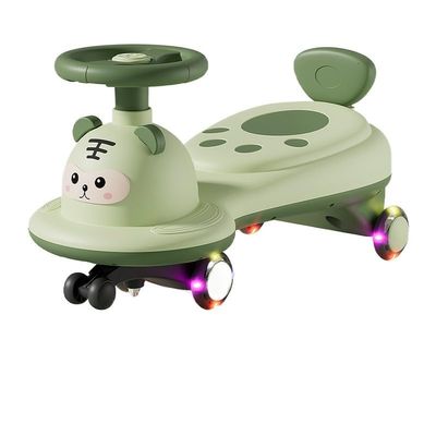 Push Car Ride On Toy with Flash Wheel Traction Rope Anti-Rollover Foot-to-Floor Walker Wiggle Car(Green)