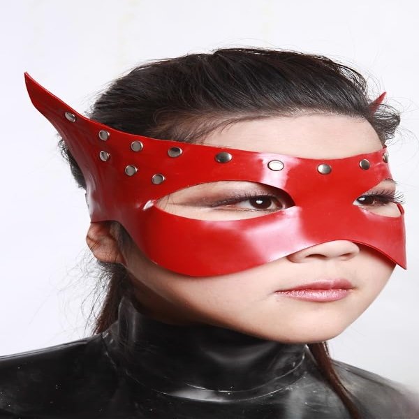 AiCc stylists Red Latex Hood Rubber Studded Cateye Mask Cosplay Halloween (XL)
