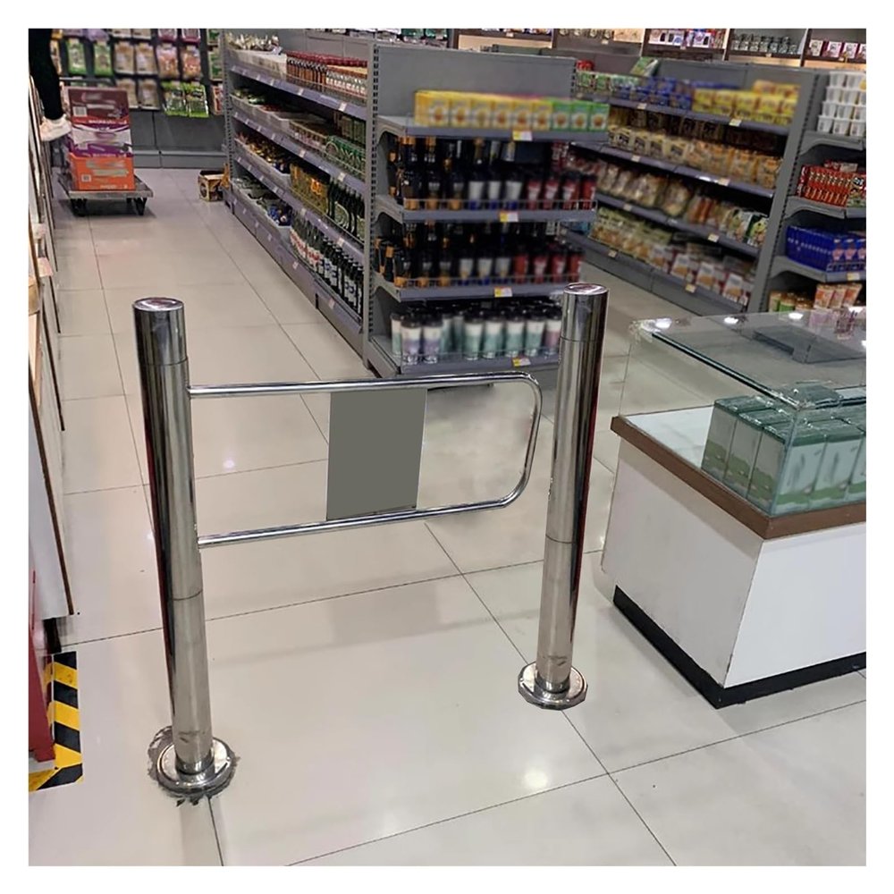 Safety Swing Gate with Post Mount, 90-Degree Opening, Spring-Loaded Automatic Closure, One-Way Secure Access Control for Libraries, Supermarkets, and Public Spaces