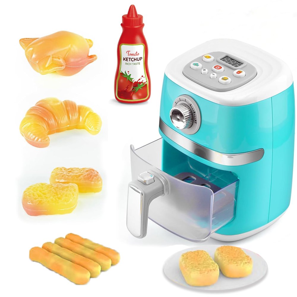 Cewuky Kids Play Kitchen Set, Toy Air Fryer Set, Chef Pretend Play Including Color Changing Food, Cooking Toys with Sound&Light for Boys Girls 3 4 5 6