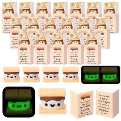 Wonderjune 90 Sets Valentines Day Gifts Bulk for Office Coworkers Emotional Support Valentines Luminous Resin Smore with Positive Gifts Box for Employee Work Staff Teacher Desk Decor