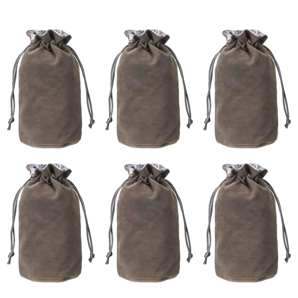 HEARTOOL Drawstring Dice Bag 3.15"x6.89" Durable Velvet Fabric Cosplay Coin Pouch Perfect for Dice Storage & Jewelry & Chess & Tarot Cards & Board Gaming Accessories (Gray, 6pcs)