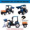 24V Kids Ride On Tractor w/Remote Control, 3IN1 Riding Tractor w/Trailer&Front Loader, Power Wheels 24V Ride on Toys for Boys Girls, Kids Ride on Excavator Toy (Blue Tractor with Trailer&Front Loader) view 3