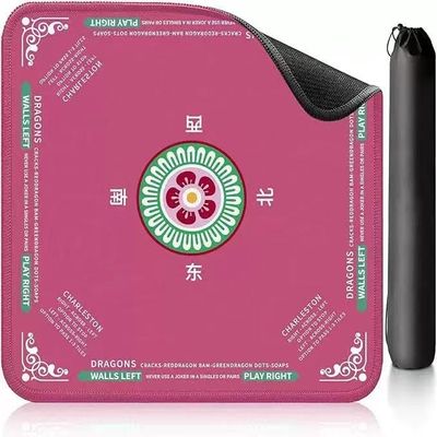 Chinese Mahjong Mat with Storage Bag, Neoprene Mahjong Table mat, 31.5x31.5 Inch, Non-Slip and Noise Reduction Table Cover for Board Games, Tile Games, Mahjong, Dominoes (Pink)