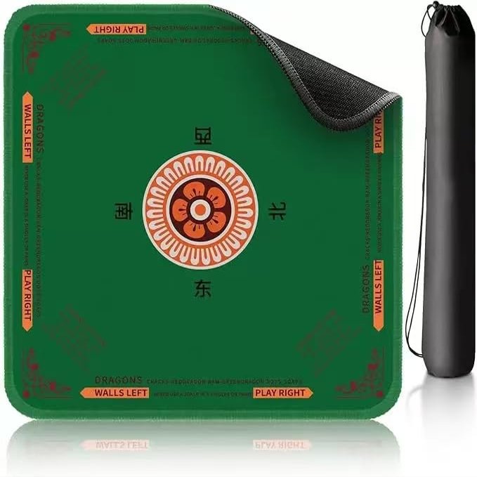 Chinese Mahjong Mat with Storage Bag, Neoprene Mahjong Table mat, 31.5x31.5 Inch, Non-Slip and Noise Reduction Table Cover for Board Games, Tile Games, Mahjong, Dominoes (Green)