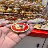 Traditional Brass Spinning Top with Red Design, Decorative Handcrafted Metal Toy view 2