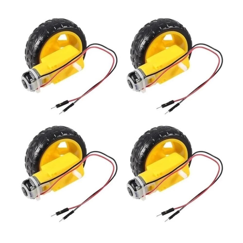 4 Sets TT Motor DC 3-6V Gearbox Motor Dual Shaft 200RPM Ratio 1:48 Motor with Tire Wheel Kit Compatible for Arduino DIY Smart Car Robot