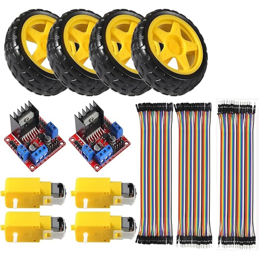 2pcs L298N Motor Drive Controller Board Module Stepper Motor TT Motor Control Module Dual H-Bridge with 4pcs DC Motor and Smart Compatible for Arduino