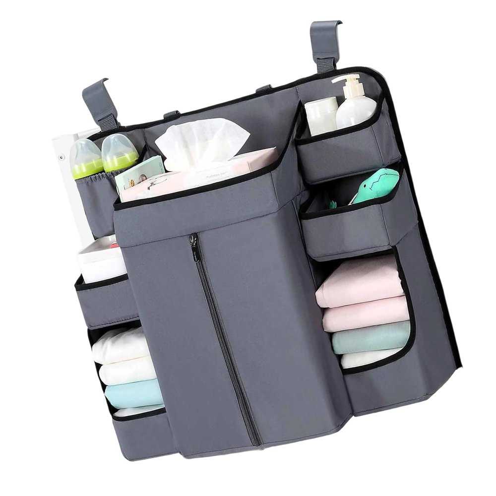 LFRXION Diaper Organizer, Crib Storage Organizers With Compartments, Multifunctional Hanging Bag For Diapers Clothing Toy