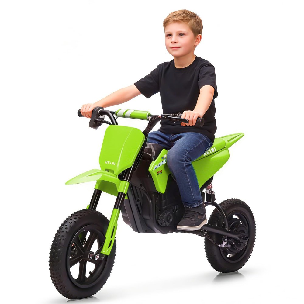 24V Kids Electric Dirt Bike,Motorcycle for Kids Up to 12mph, Electric Mini Bike with Shock Absorption, Off-Road Inflatable Tires and Music Player (Green)