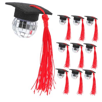 DOITOOL 10pcs Graduation Cap Cupcake Toppers Tassel Disco Ball Decorations for Kindergarten to Masters Party Wear-resistant Material Easy to Use Cupcake Picks
