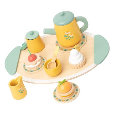 SUPVOX Wooden S Tea Party Set Miniature Pretend Play Tea Pot Cups for Role Play Kitchen Accessories Enhancing Hand-Eye Coordination Imaginative Fun for Boys