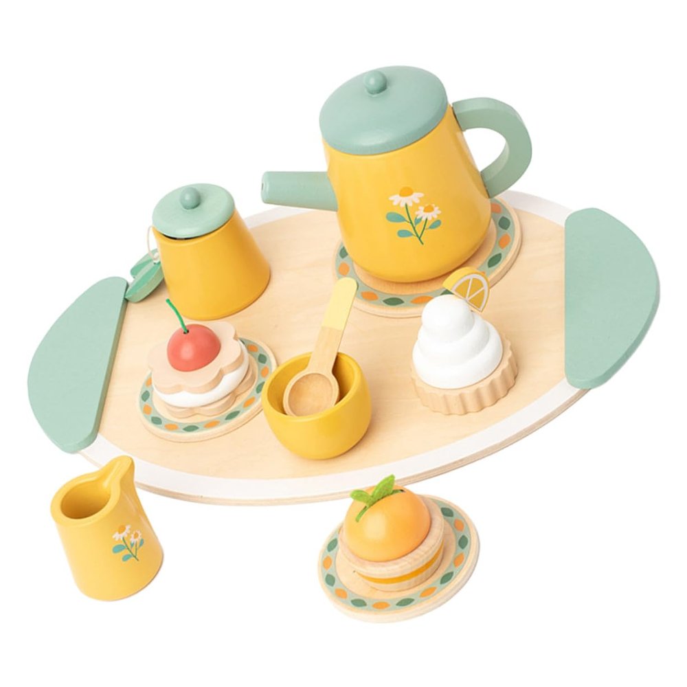 SUPVOX Wooden S Tea Party Set Miniature Pretend Play Tea Pot Cups for Role Play Kitchen Accessories Enhancing Hand-Eye Coordination Imaginative Fun for Boys