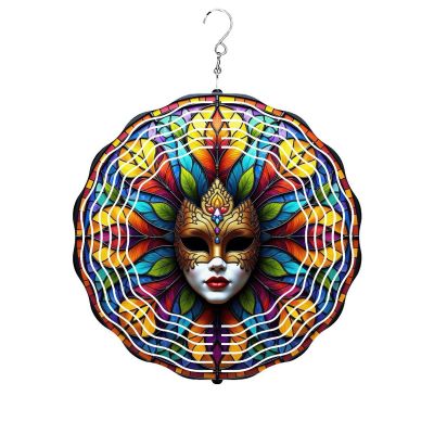 Wind Spinner Outdoor 10 Inch Venetian Mask in Mandala for Yard and Garden 3D Stainless Steel Wind Sculpture Unique Gift Hanging Spinner Ornament Decoration
