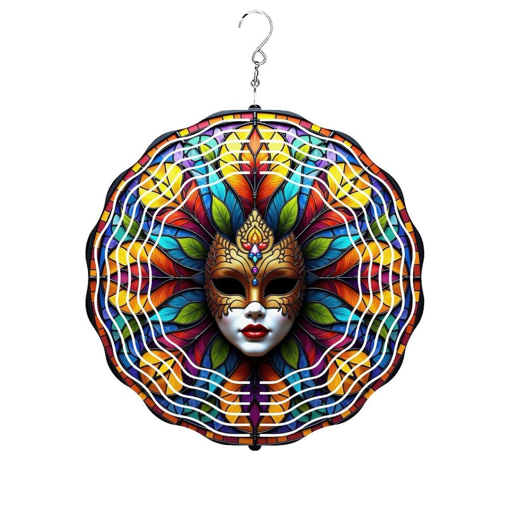 Wind Spinner Outdoor 10 Inch Venetian Mask in Mandala for Yard and Garden 3D Stainless Steel Wind Sculpture Unique Gift Hanging Spinner Ornament Decoration