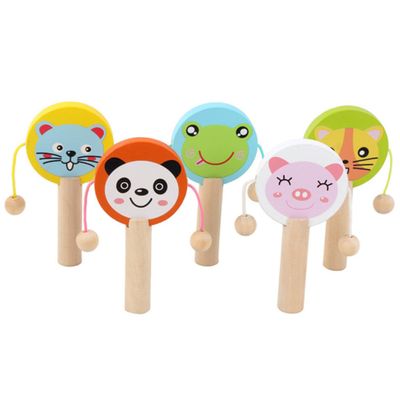 BESPORTBLE 5pcs Cartoon Animal Wooden Rattle Lightweight Portable Musical Shaking Drum for Boy Girl Early Education Handheld Sensory Development