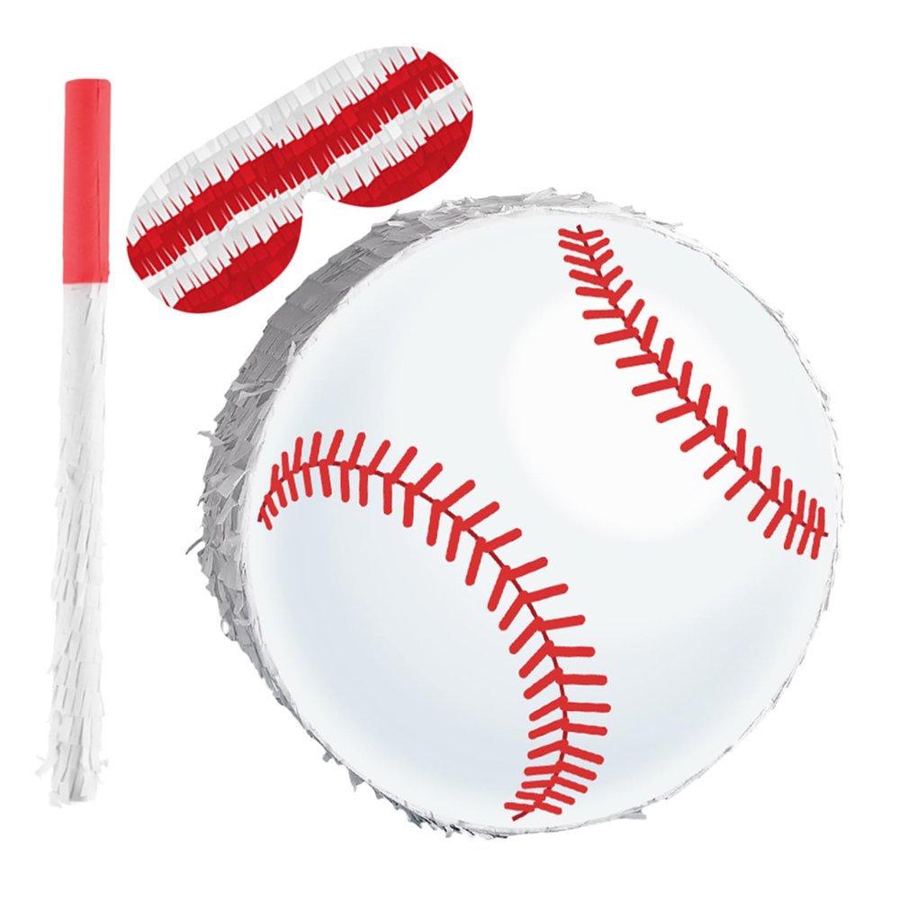 BESPORTBLE Baseball Pinata with Stick Blindfold and Confetti for Sports Birthday Party Decorations Cardboard Crepe Paper Design Easy to Fill and Hang Interactive Fun for Boys Shower